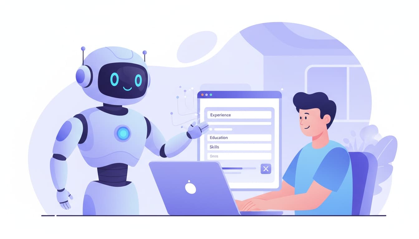 AI resume builder — robot helping a person build a resume